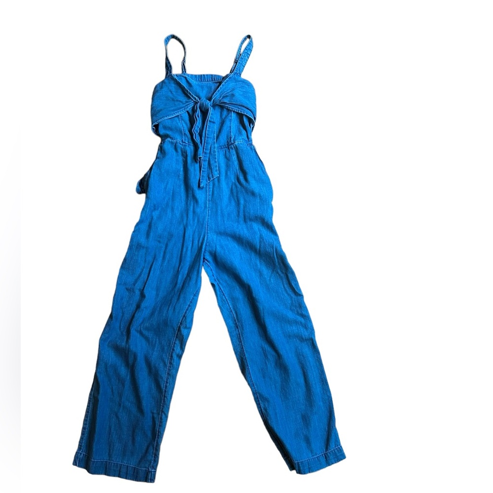 Vintage Abercrombie & Fitch Denim Jumpsuit Size XXSP Tie Front Cropped - Picture 4 of 12